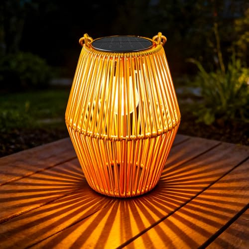 Ollny Rattan Solar Laternen für Außen IP44 Wasserdicht Warmweiß | Hängend oder Stehend Solarlampen, Boho-Stil, Geschenk für Frauen, Mama, Oma, Solarleuchten für Outdoor, Garten und Balkon