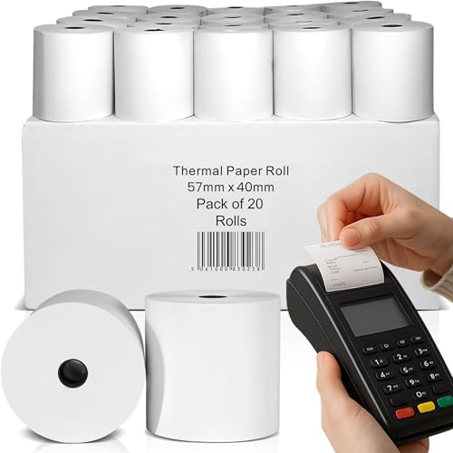 57x40mm Thermal Paper Rolls – Premium BPA-Free Receipts, 20 Rolls Case Pack Till Rolls Set, Long-Lasting POS Printer Paper, Compatible with All POS Thermal Printers, Payment Receipt Rolls.