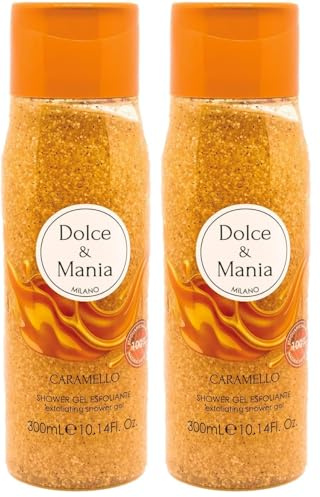 DOLCE & MANIA | Caramello Shower Gel Scrub 300ml – Profumo da Donna, Gel Doccia Esfoliante con Note di Caramello, Idratante e Lussuoso, Pelle Morbida e Profumata (Confezione da 2)
