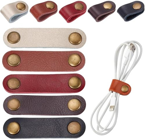 Denipry 10pcs Cord Organizer, PU Leather Cable Straps Small Cable Ties Reusable Cable Tidy for Travel Office Home Phone Charging Headphone Cord Ties Wire Organizer