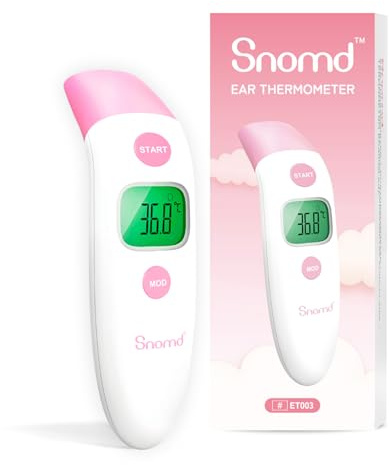 Snomd Thermomètre frontal et auriculaire numérique sans contact infrarouge pour bébé, adulte avec alarme de fièvre, fonction mémoire, interrupteur °F/°C
