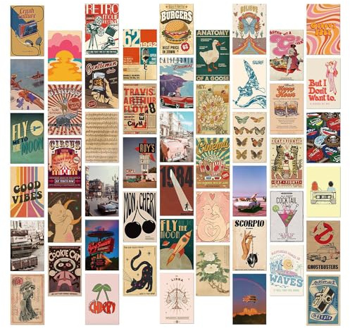XFSRG 50 Stück Vintage Postkarten Set Lustigen Postkarten Postcards Retro für Wanddekoration Karten aus Karton Ästhetische Mini Poster (Set 1)
