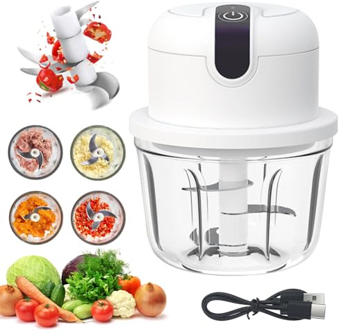 CEWROM Elektrischer Küchenzerkleinerer,350ml Zwiebel Zerkleinerer Elektrisch, Gemüsezerkleinerer, Multizerkleinerer Elektrisch, USB Aufladung Automatischer Zerkleinerer für Fleisch Zwiebeln Knoblauch