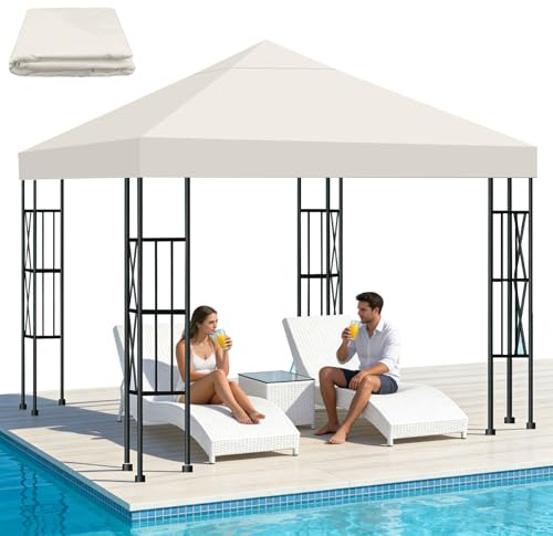 Qdreclod Toldo Recambio 3x3 m Pergola, Techo Repuesto para Cenador Impermeable 300D Protección UV, Funda Transpirable para Pérgola de Jardín, Reemplazo Resistente al Viento para Gazebo Exterior, Beige