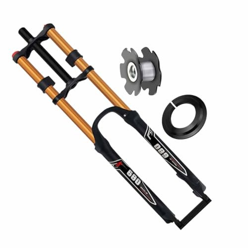 LHHL DH Fourche Suspension for Vélo 26/27,5/29 for VTT Air Double Épaule Une Descente Descente Rappel Amortisseur Voyage 130mm Amortissement Frein Disque QR VTT/AM/FR(Gold,26in)