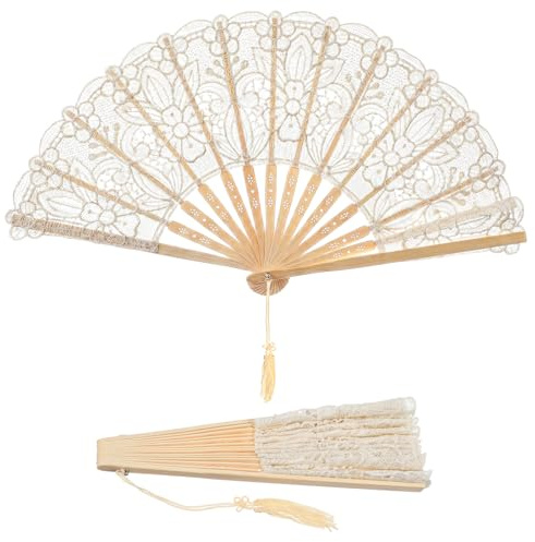 RAHHLIZS Lace Folding Hand Fan, Chinese Bamboo Silk Folding Fan Handheld, Vintage Hand Fans for Women Foldable Wedding Party Dancing Bridal Supplies