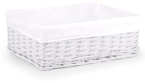 Woodluv New White Wicker Storage Basket With White Cloth Lining (Large)