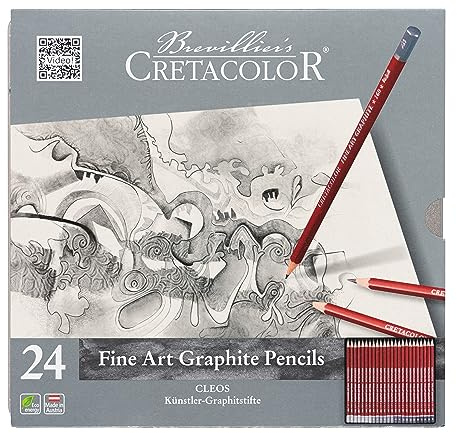 CRETACOLOR CLEOS Fine Art Graphite, 24-teiliges Graphitstifte Set, Bruchfest, Vielseitig, Von B bis 9B, F, H bis 9H