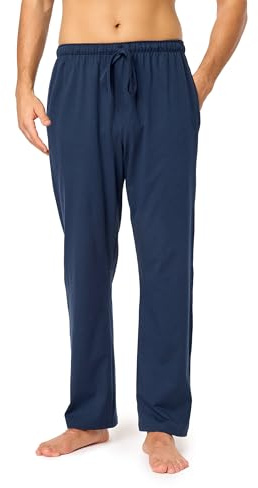 Timone Pantalones de pijama largos para hombre, pantalones de algodón para dormir, ropa de estar por casa con bolsillos, ropa de noche sleepwear TPP-001 (Azul oscuro, 3XL)