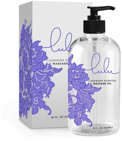 Lulu Lavender Massage Oil with Jojoba & Lavendar Oils, Nourishing Aromatic Non-Greasy Body Oil, Smooth Skin & Relaxation, Aromatherapy for Date Night, Couples Massage & Massage Therapy, 16 fl oz Pump
