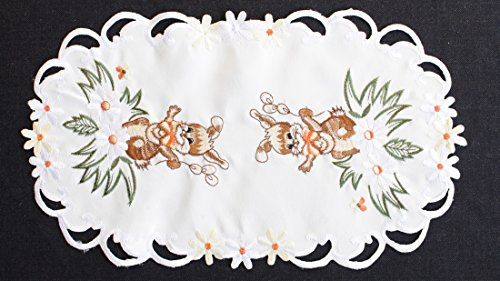 Tischläufer Mitteldecke Tischdecke Tisch-Deckchen Deko Ostern Hasse Weiß 42A Motiven Stickerei (22x37cm)