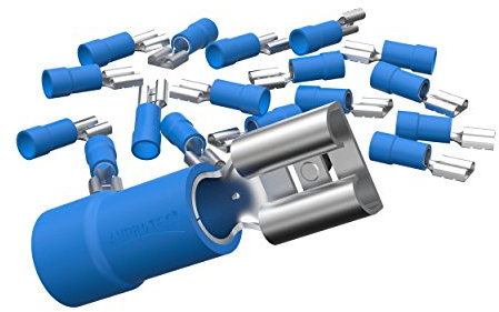 AUPROTEC 100x Flachsteckhülsen 1,5-2,5 mm² blau/Steckbreite 6,3 mm Teilisoliert PVC weiblicher Steckverbinder FDD Kabel-Verbinder aus Messing verzinnt