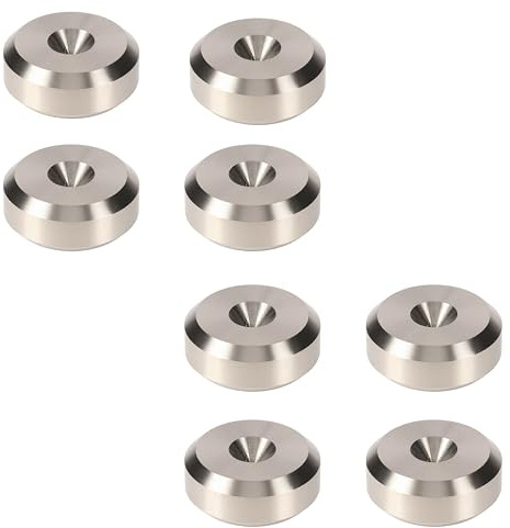 PrecisionGeek® Chamfered Lautsprecher Spike-Pads – Entkopplungs-Unterlagen für HiFi-Lautsprecher, Subwoofer & Ständer – Anti-Vibration & Bodenschutz (Edelstahl, Ø20mm – 8er-Pack)