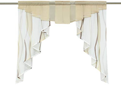 HongYa Tunnelzug Scheibengardine transparenter Voile Kurzgardine für Kleinfenster H/B 145/140 cm Creme Braun