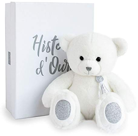 Histoire d'Ours - Peluche Ours - Blanc - 40 cm - Collection Charms - Peluche Ourson Mignonne et Douce - Avec Boite Cadeau pour Offrir dès la Naissance à Bébé - Garantie Doudou Perdu - HO2810