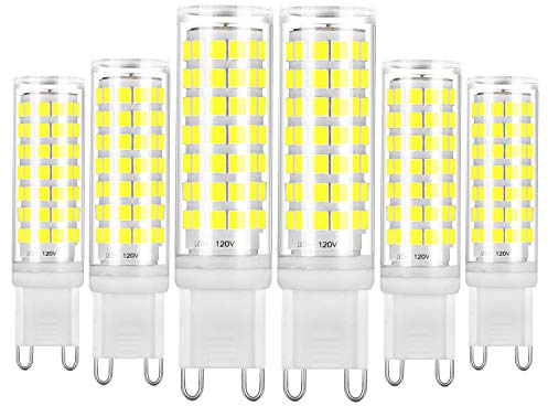 YUIIP G9 LED Light Bulb 7W Dimmable 50W 60W Halogen Bulbs Equivalent, Daylight White 6000K AC120V 550LM Lamp G9 Bi Pin Base, Non-Flicker, 360°Beam Angle, 6 Pack