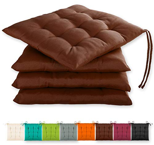 Gräfenstayn® Juego de 4 Cojines 40x40x3cm con Correas de sujeción para Interior y Exterior con Junta Oeko-Tex - (Marrón)