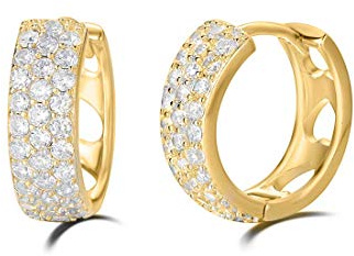 Carleen Damen Creolen Ohrringe Runde Knorpel Klein aus 925 Sterling Silber mit Rundschliff Cubic Zirkonia Schmuck - Durchmesser: 15 mm