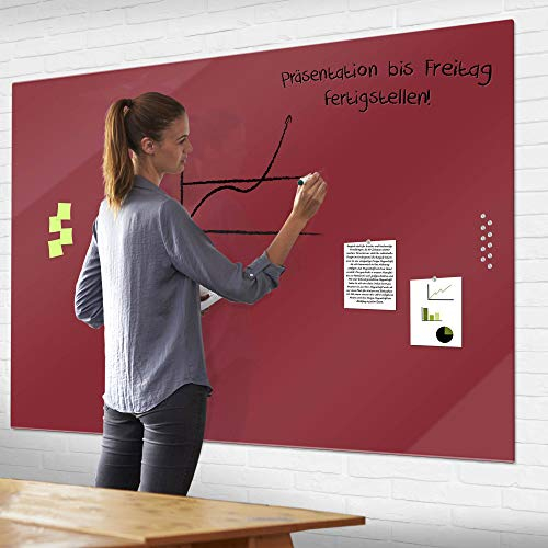 banjado® XXL Glas Magnettafel mit 4 Magneten - Magnetwand 120x90cm mit Motiv Burgund - Memoboard/Pinnwand magnetisch, beschreibbar, perfekt für die Küche - Magnetboard Wandbild/Wandtafel