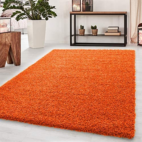 BPIL Living Room Rugs – 5cm Extra Thick Shaggy Rug – Soft Plain Area Rug, Luxurious Modern Carpet for Hall, Bedroom, Kitchen (Orange, 60x110 cm)