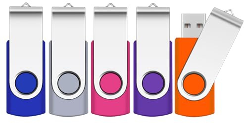 PenDrives 16GB 5 Piezas USB Flsh Drives, SRVR Portátil Memorias USB 2.0 de Memoria Dispositivos Externos con Indicador LED ，Contiene 5 cordón,(Azul,Gris,Púrpura,Rosa,Naranja)
