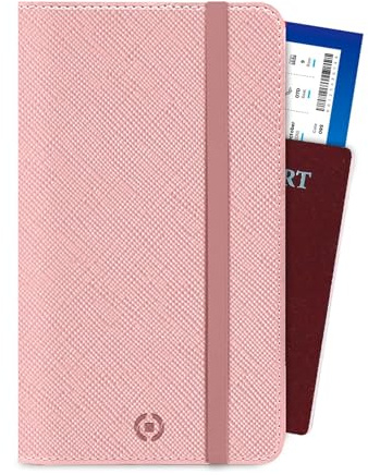 Celly PASSPORTVBP, Porta Passaporto Da Viaggio, Accessorio da Viaggio Utili con Chiusura Magnetica e Tasche Per Documenti, Carte, Contanti e Smartphone, in Similpelle Rosa