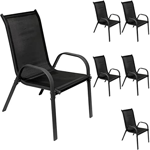 INDA-Exclusiv 6er Set Gartenstuhl Gartensessel Stapelsessel stapelbar mit Textilenbespannung Gartenmöbel Terrassenmöbel Anthrazit - Schwarz Metall - Textil