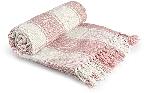 Emma Barclay Frisco Überwurf, recycelte Baumwolle, traditionelles Karomuster, 127 x 152 cm, Blush Pink