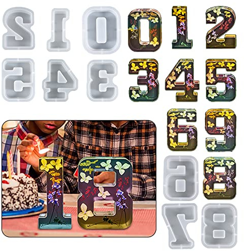 ESEDAGE 7 inch Number Resin Mold 7 Inches 9 Pack Arabic Alphabet Mold 0-9 Alphabet Mold Silicone Mold for Resin Handmade Letter Resin Casting Mold Alphabet Soap Making Molds