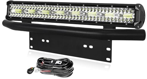 PICAA 23 Zoll 480W LED Lichtleiste mit Bull Bar Frontstoßstange Kennzeichenhalter und 12V Kabelbaum, LED Arbeitsscheinwerfer Lightbar Zusatzscheinwerfer Auto Offroad Beleuchtung