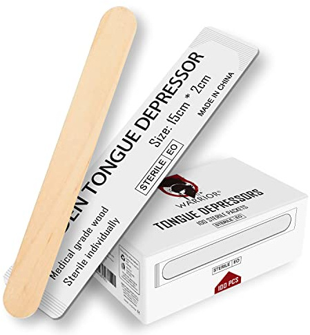 WARRIOR® STERILE EO Gas Sterilized Disposable Wooden Tongue Depressors (Pack of 100)