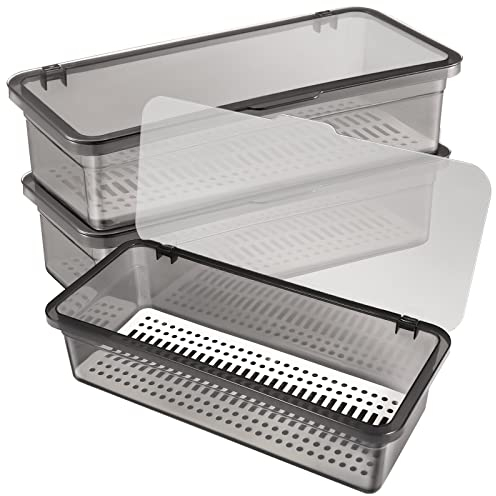 Angoily 3Er-Pack Besteckkasten mit Deckel Küchenschubladen-Organizer Küchenbesteckkasten Utensilien-Schubladen-Organizer mit Deckel Arbeitsplatten-Besteck-Aufbewahrungsbehälter