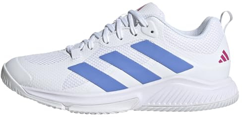 adidas Women's Court Team Bounce 2.0 Shoes, Cloud White/Blue Fusion/Fuchsia, 9.5 UK