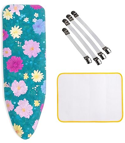 Copriasse da Stiro, 150x60 cm, XXL, 100% Cotone, Copriasse da Stiro Resistente Scorch, con 4 Clip e Panno antiscottatura