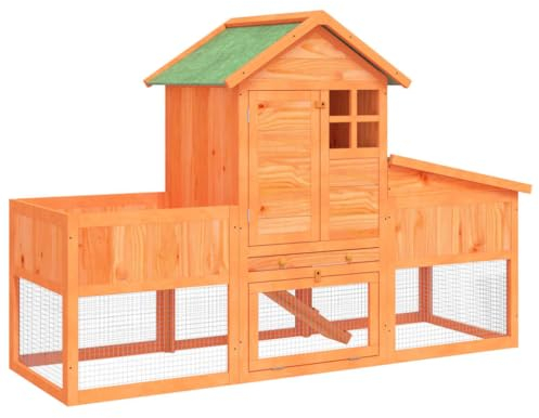 vidaXL Kaninchenstall, Hasenstall mit Nistkasten Freilaufgehege, Kaninchenkäfig für Außenbereich, Kleintierstall Kleintierhaus, Braun Massivholz Kiefer