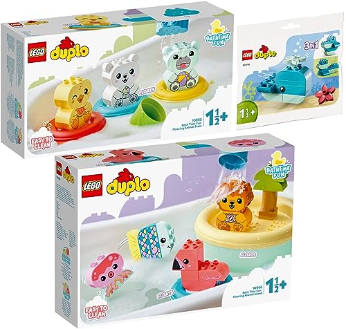 Lego Duplo Juego de 3 Piezas: 10965, diversión para bañera: Tren de Animales Flotante, 10966 diversión para bañera: Isla de Animales Flotante 30686 Mi Primera Flor con una Abeja