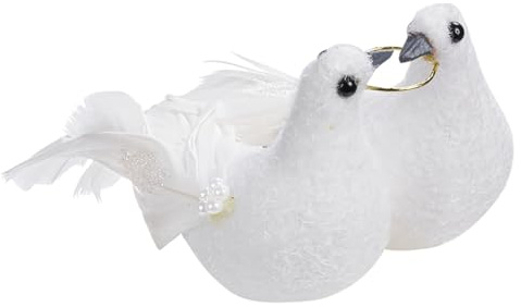 Hochzeitstaubenpaar mit Ring, 11 cm mit Clip, 1 Paar je Box