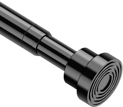 Tension Rod for Curtain 42-74 cm Extendable Curtain Pole No Drill Adjustable Black Tension Pole, Net Curtain Rod for Small Windows, Door, Cupboards, Clothes, Bathroom, Bedroom