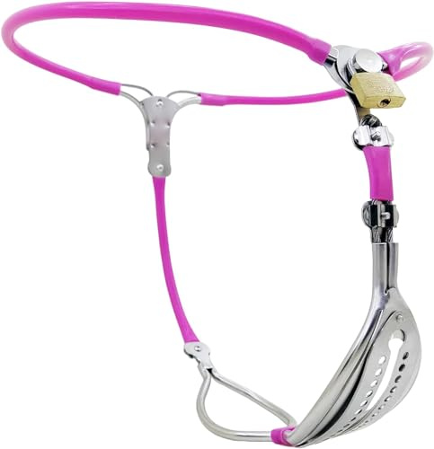 Vielretude Metall Keuschheitsgürtel Frauen mit Schloss Unsichtbar Keuschheitskäfig Unterwäsche chastity Bondage Fetisch Spielzeug SM Bondage Höschen (Rosa, Einstellbar 90-120CM)