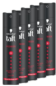 Schwarzkopf Taft Haarlack Power (5x 250 ml), Haltegrad 5 Haarstyling, Haarspray für alle Haartypen, bis zu 72 Stunden starker Halt, vegane Formel*