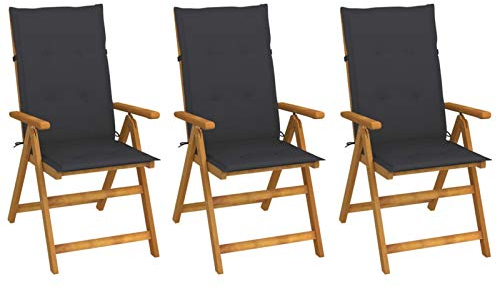 ZEYUAN Klappbare Gartenstühle 3 STK. mit Auflagen, Gartenmöbel, Balkonstühle, Hochlehner, Balkonmöbel, Bistrostuhl, Balkonset, Garten Stühle, Sit Möbel, Armlehnenstuhl, Massivholz Akazie