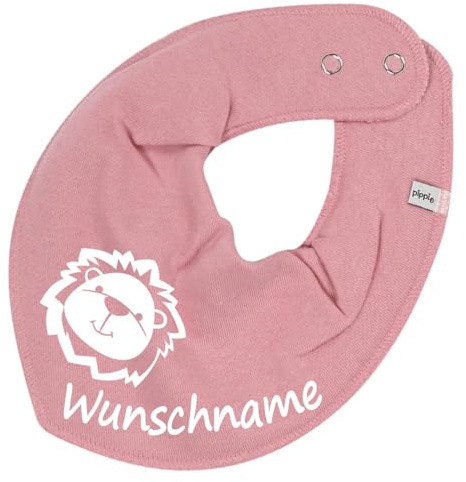 HALSTUCH mit Namen oder Text personalisiert für Baby oder Kind aus Baumwolle in Einheitsgröße Löwe altrosa