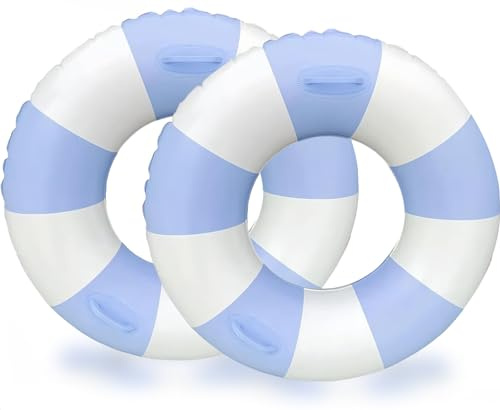 2PCS Stripe Pool Swim Ring with Handles Inflatable Pool Floats 35Inch Water Fun Large Adult Swimming Pool Float for Beach Lake Summer Party (35IN Blue Stripe)