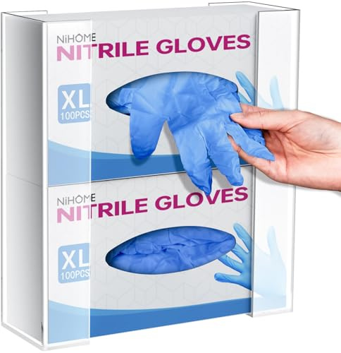 NiHome Acryl Handschuhhalter für 2 Boxen, Handschuh Halter Wandmontage | Platzsparender Handschuhspender für Einweghandschuhe und Tücher, geeignet für Küche, Bad, Labor und Garage