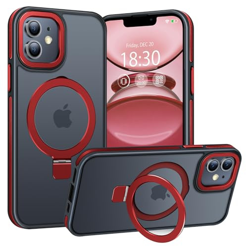 BENTIACC Handyhülle iPhone 11 Hülle, mit Unsichtbarer Ständer, mit Mag-Safe, Militärschutz, [Transluzente Matte] Anti-Fingerabdruck hülle iPhone 11 6,1 Zoll(Rot)