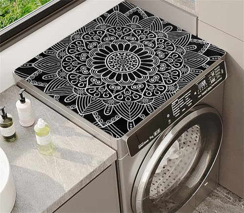 Highdi Housse de Protection pour Machine à Laver Top, Mandala Blanc Noir, Coussin de Machine à Laver Antidérapant Housse de Machine à Laver pour Machine à Laver Ou Sèche-Linge (60x80cm,Noir)