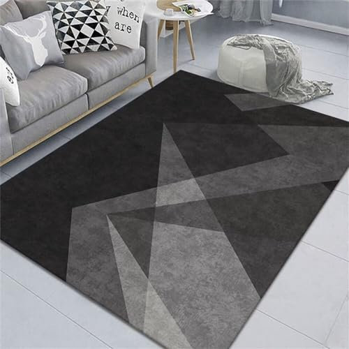 RUGMRZ Teppich Nach Mass Antirutschmatte Grau Geometrisches Design Schlafzimmer Wohnzimmer Waschbar Terrassen Deko 90X150CM