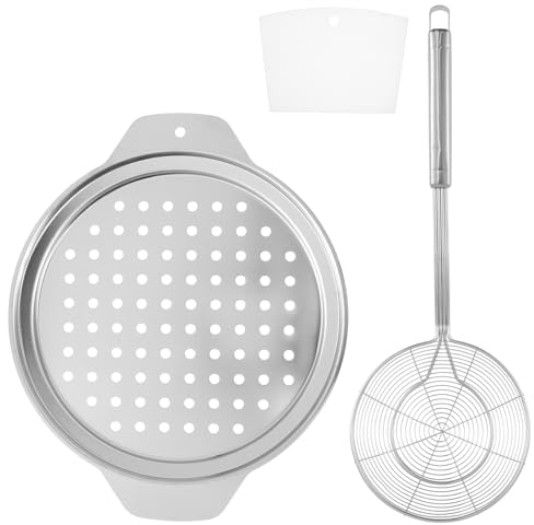 Caffney Stainless Steel Spaetzle Maker Lid with Scraper Practical Spider Strainer Skimmer Spoon German Spaetzle Maker Easy to Use Spaetzle Press for Home Kitchen Cooking HHD(3)