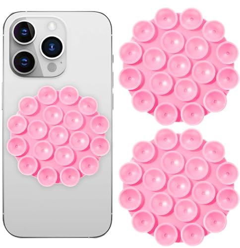 GEEHUA 2 Stück Silikon Saugnapf Telefonhalterung, Selbstklebender Telefonunterstützung rutschfeste Spiegel Handyhalter für Videos Selfies Dusche (rosa)