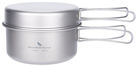 Boundless Voyage Titan Topf Pfanne Set Camping Kochgeschirr Leichte Outdoor Schüssel Set Koch Mess Kit mit Klappgriff Küchen Utensilien für den Außenbereich für 1 Personen 2 Stücke/Set